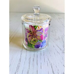 NEW Michel Design Works Orchid Floral Soy Wax Candle with Glass Cloche Lid 5.8oz